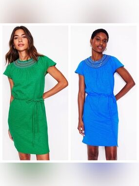 Boden Green &  Blue Nina Embroidered Yoke Belted Dresses